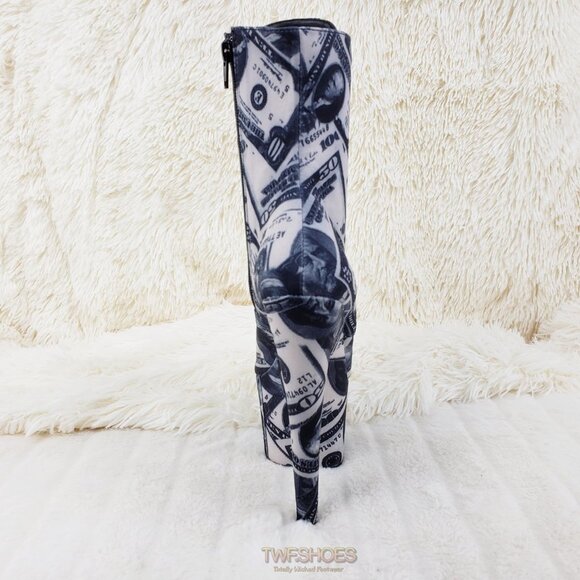 Dollar Bill  Money Print 7" High Heel Platform Lace Up Ankle boots - Picture 6 of 10
